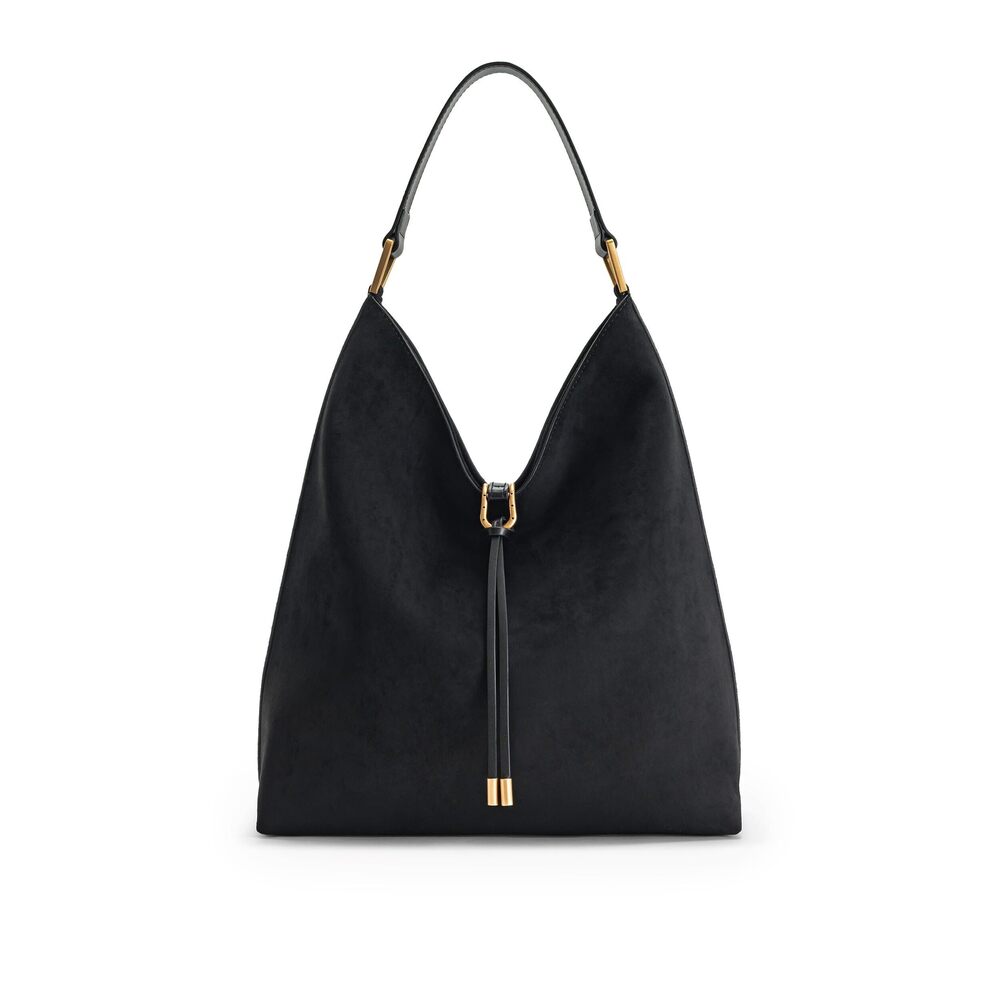9244 Aria Faux Suede Shoulder Bag - Black